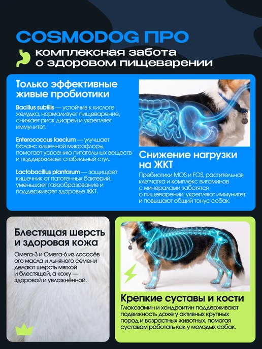 Сухой корм cosmodog Пробиотиком для собак, индейка, 2 кг, фото 4