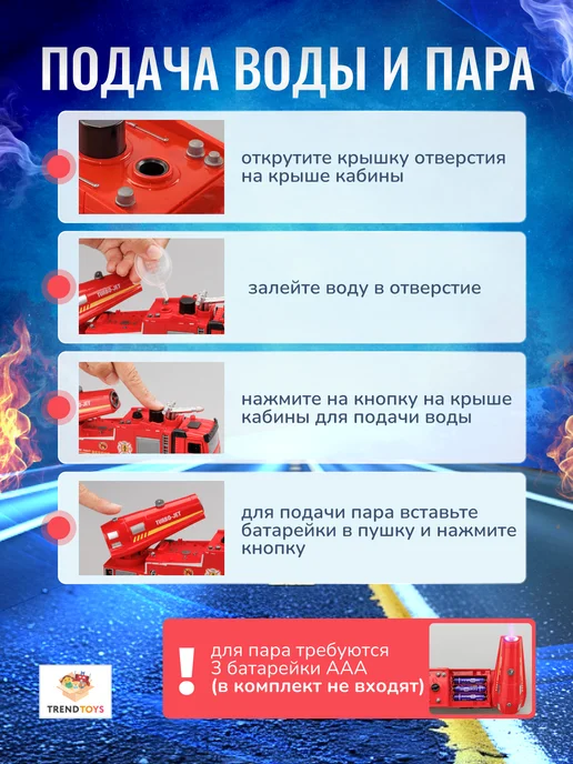 TrendToys Пожарная машина металлическая инерционная с паром и водой, вариант, фото 4
