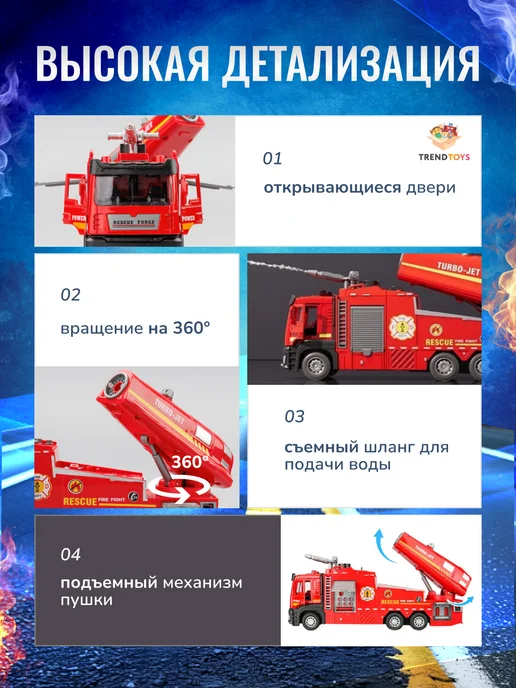 TrendToys Пожарная машина металлическая инерционная с паром и водой, вариант, фото 7