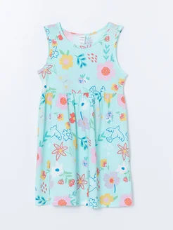 Платье из джерси с круглым вырезом и принтом для девочек