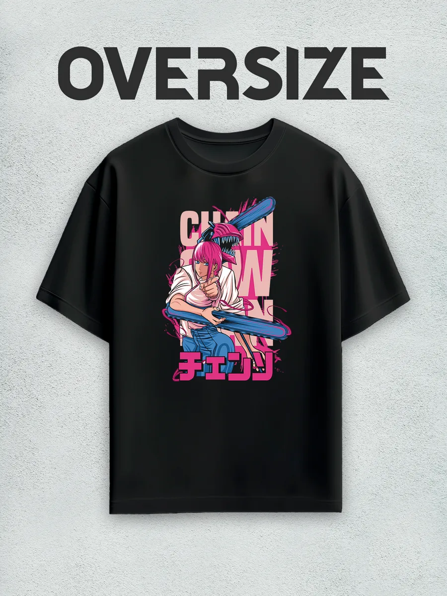 Футболка оверсайз аниме Человек-бензопила Дэндзи и Пауэр