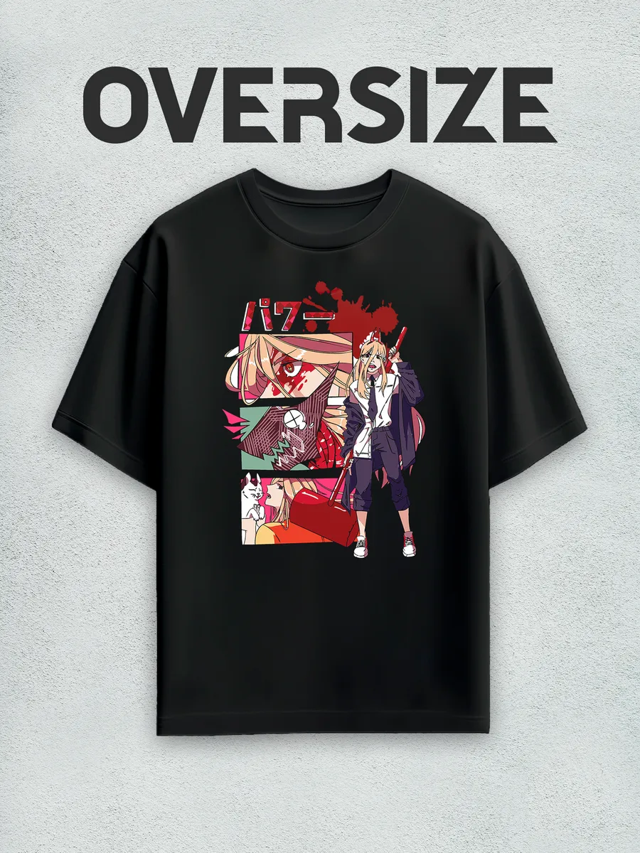 Футболка оверсайз аниме Человек-бензопила Пауэр