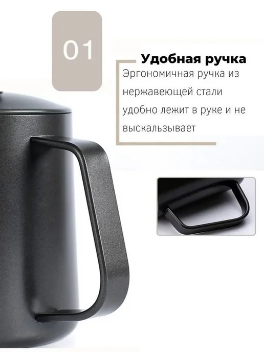 Кофейник из нержавеющей стали 600 мл черный, 600 мл, фото 7