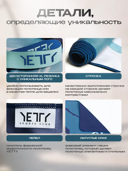 YETTY Полотенце из микрофибры спортивное для фитнеса, голубой, фото 5