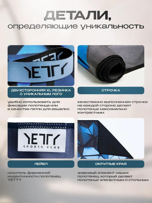 YETTY Полотенце из микрофибры спортивное для фитнеса, синий, фото 5