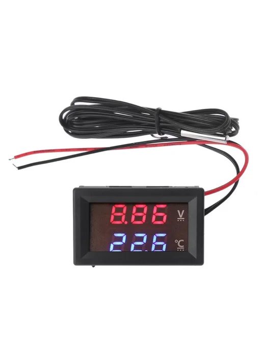 Автомобильный вольтметр 12V 24V LED дисплей температ Черный, черный
