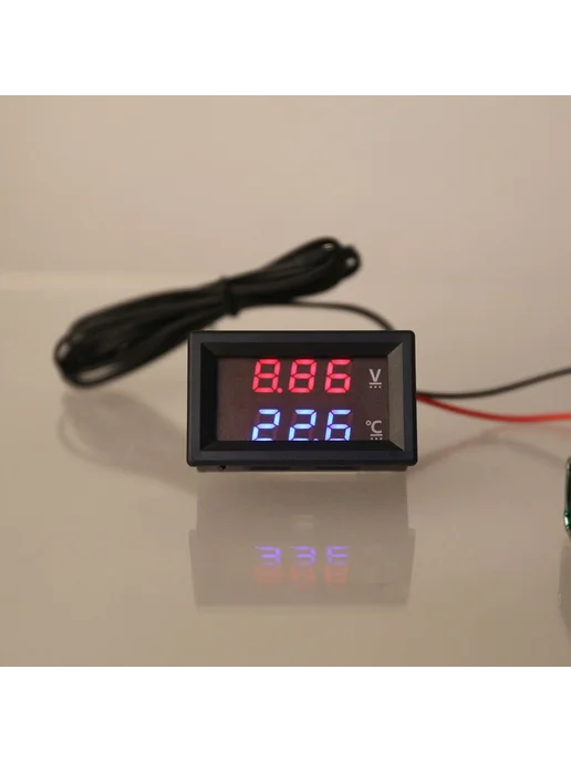 Автомобильный вольтметр 12V 24V LED дисплей температ Черный, черный, фото 2