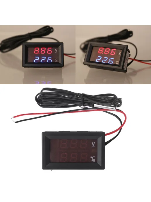Автомобильный вольтметр 12V 24V LED дисплей температ Черный, черный, фото 8