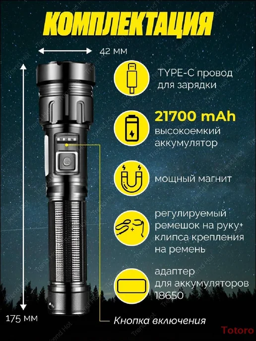 Мощный подводный фонарь с 7 режимами Черный, черный, фото 3