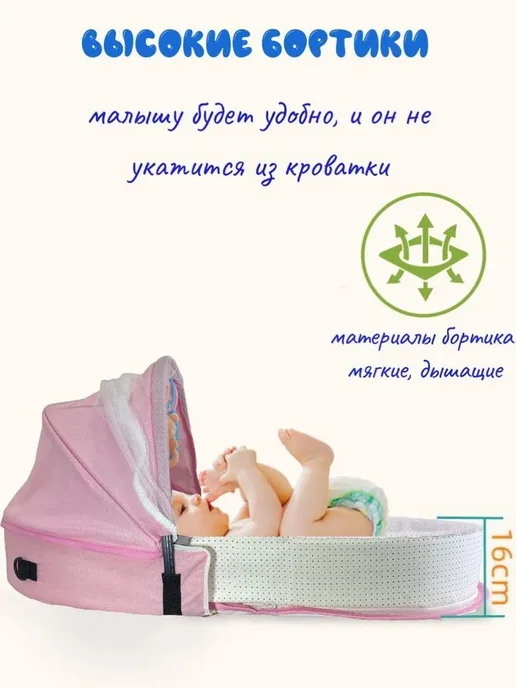Складная люлька-кроватка для новорожденных с москитной сетко…, вариант, фото 6