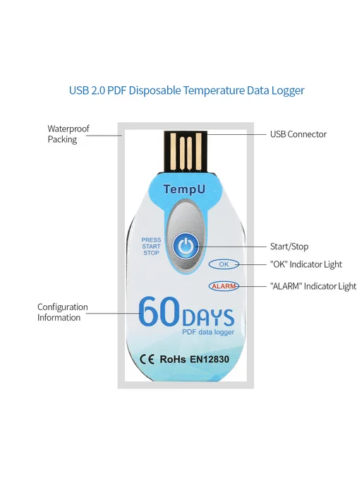 Одноразовый USB регистратор температуры PDF 60 дней, вариант, фото 4