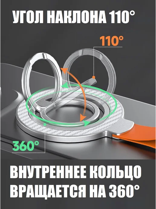 KS-is Магнитный держатель Magsafe с опорным кольцом и ремешком, серый, фото 2