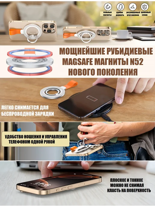 KS-is Магнитный держатель Magsafe с опорным кольцом и ремешком, серый, фото 3
