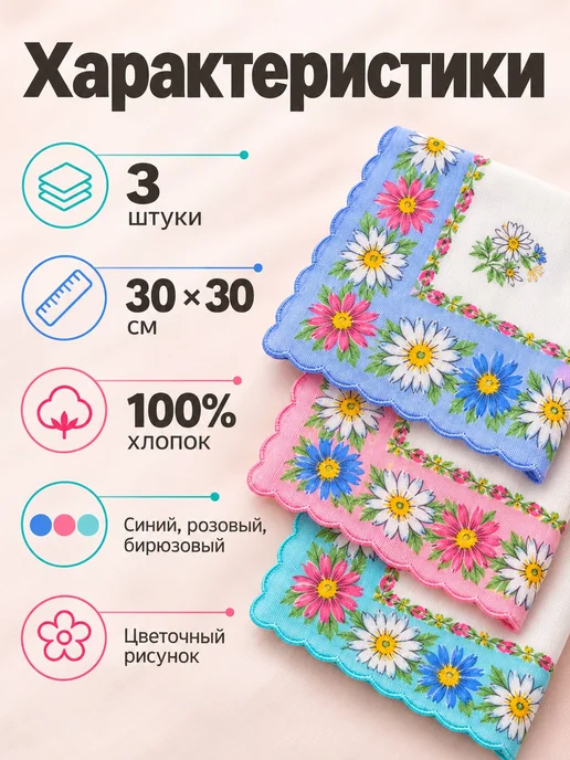 La Pastel Набор носовых платков, голубой, фото 2