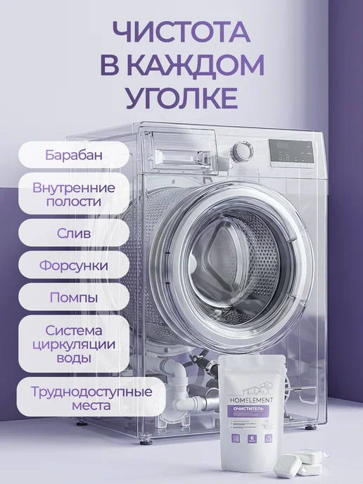 HOMELEMENT Таблетки очиститель для стиральных и посудомоечных машин, белый, фото 3
