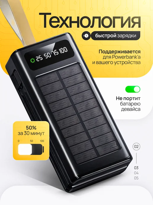 Повербанк 50000 mah быстрая зарядка 22.5 W, 50000 мАч, 22,5 Вт, фото 3