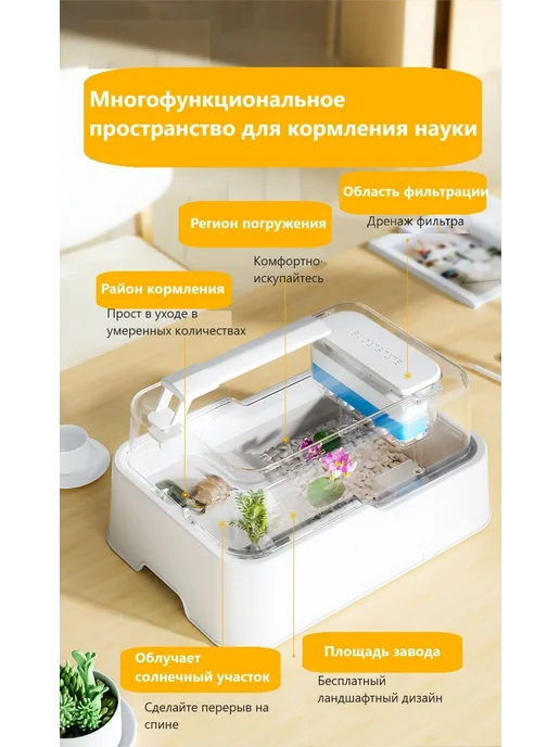 Аквариум для черепах с фильтрацией и очисткой белый синий, синий, фото 3