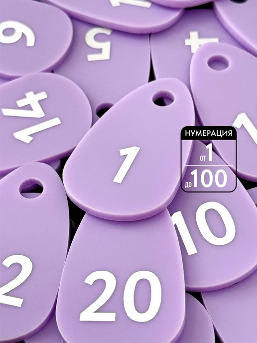 Акриликс Бирки для ключей, черные, 1-100, фиолетовый