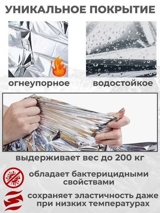 Термоодеяло спасательное туристическое, серый, фото 3