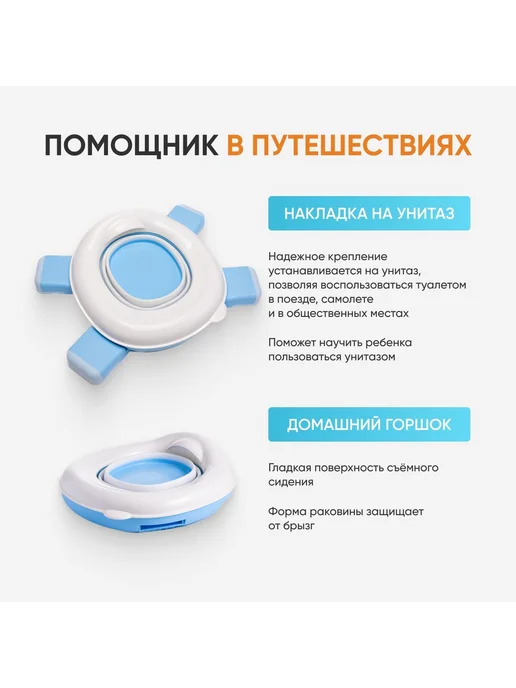 Детский складной дорожный горшок 3 в 1 Blue, синий, фото 2