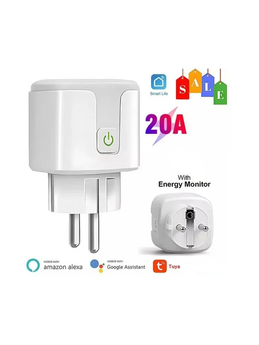 Умная WiFi розетка Tuya Алиса таймер контроль 20A 20A, вариант