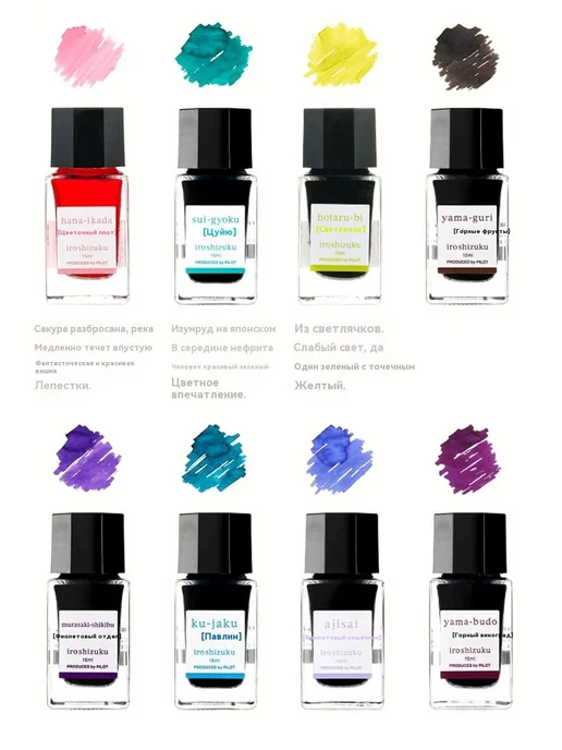 Японские чернила PILOT Baile PINK Shizuku iroshizuku желтый, черный, фото 4