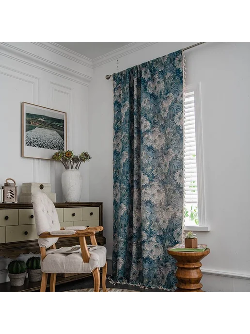 Штора 220 см х 150 см Голубая картина маслом 220x150, 220x150, фото 6