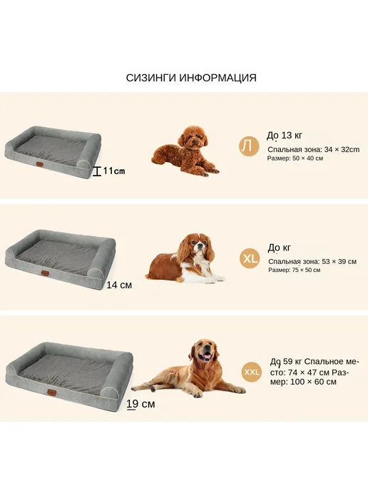 Лежанка для Собак съемный чехол ортопедическая 75x50x14см, 75x50x14 см, фото 7