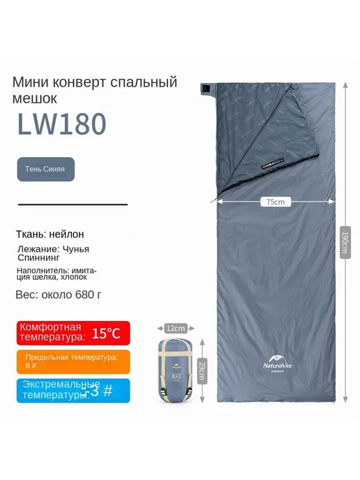 Naturehike Спальный мешок 190 см Blue 190x75см, 190x75 см, фото 2