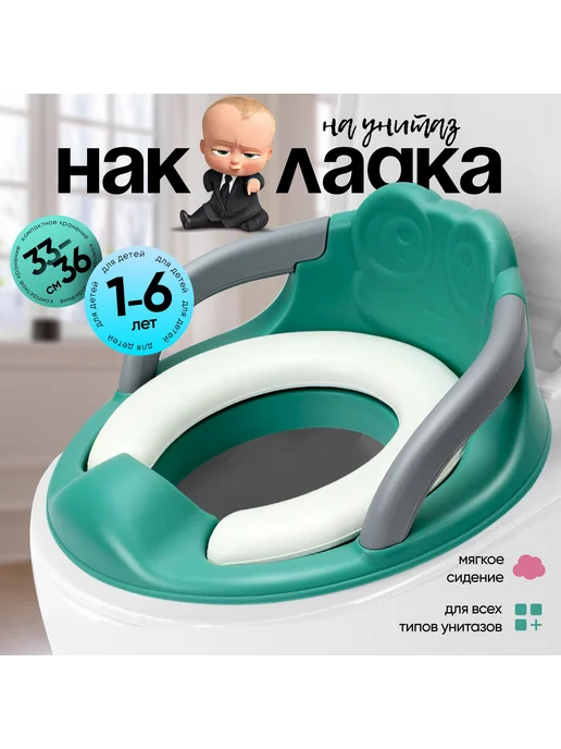 Мягкая накладка на унитаз с ручками и ободком бирюза, вариант