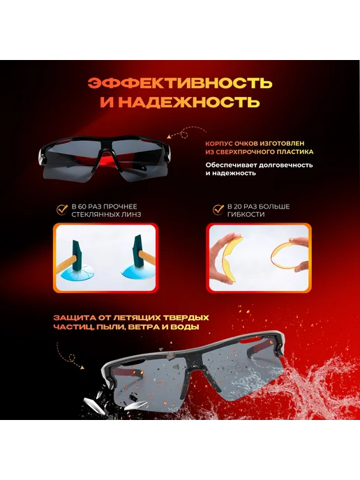 Очки спортивные солнцезащитные унисекс FD51 черные серые, черный, фото 3