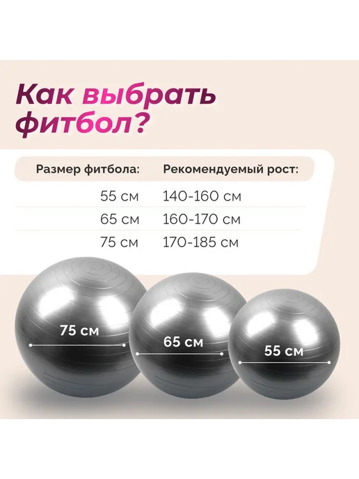 Фитбол для фитнеса и гимнастики 75 см серый, серый, фото 7
