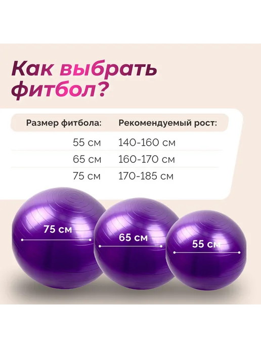 Фитбол для фитнеса и гимнастики 75 см серый, фиолетовый, фото 8
