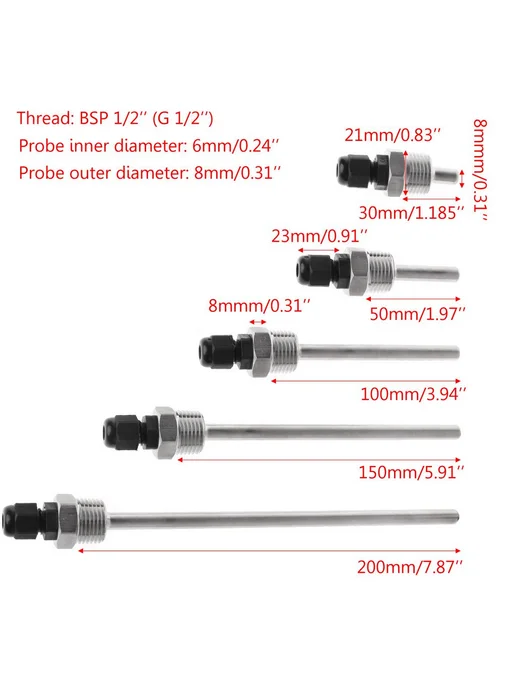 Защитная гильза 304 1 2" BSP G для датчика 30-200 мм, вариант, фото 2