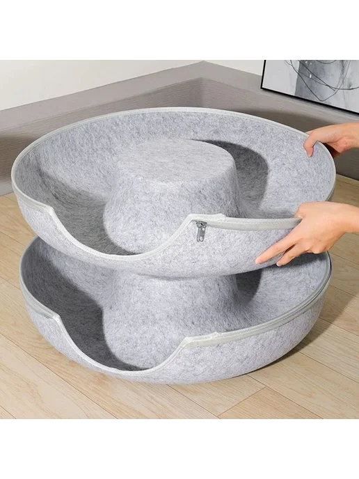 Мягкая двухуровневая лежанка для кошек и собак св-сер 60*28, 60x28, фото 5