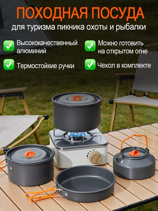 Туристический походный набор посуды для пикника 1 2 персоны, вариант, фото 3