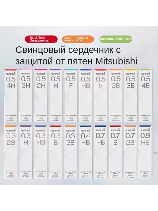 Uni Mitsubishi Грифель 0.5 мм, твердость HB HB,0.5мм, вариант, фото 2