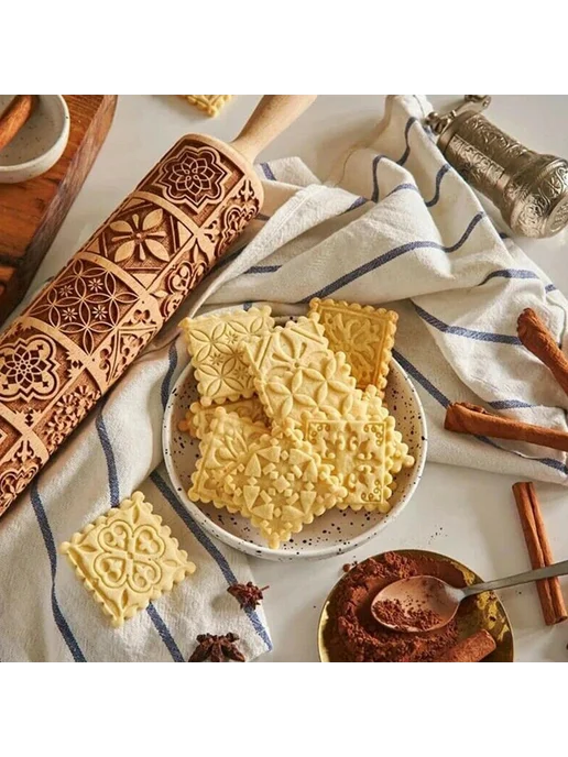Скалка с узором для теста печенья выпечки Белый, белый, фото 5