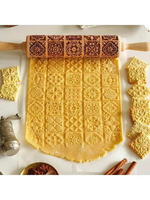 Скалка с узором для теста печенья выпечки Белый, белый, фото 6