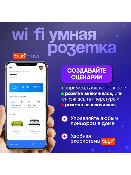 Умная розетка Wi-Fi с таймером и управлением голосом, вариант, фото 3