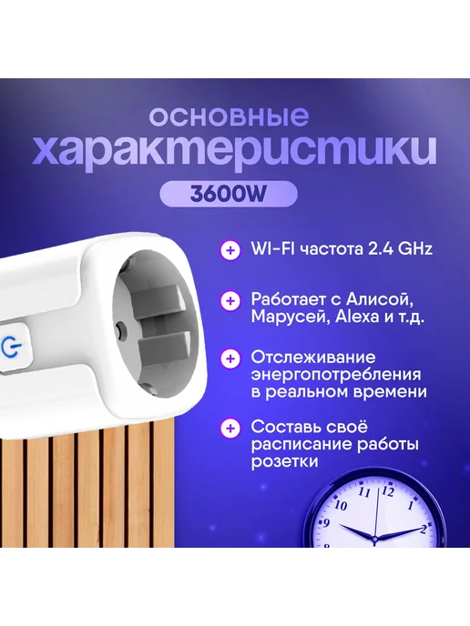 Умная розетка Wi-Fi с таймером и управлением голосом, вариант, фото 4