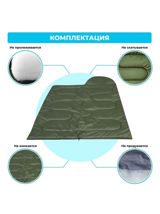 Спальный мешок 220 см army green -30°C, зеленый, фото 7