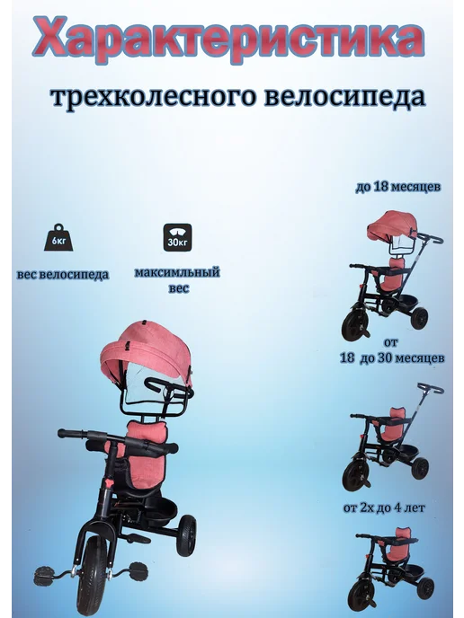 Трехколесный велосипед трансформер для детей, розовый, фото 2