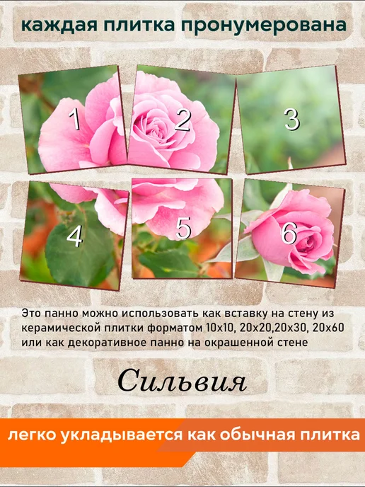fres-co Панно из керамической плитки Сильвия 20х30, 20x20, фото 4