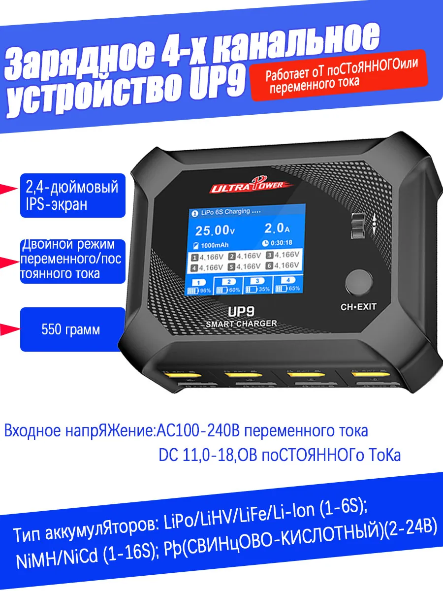 4-канальное балансировочное зарядное для LiPo/Li-ion, 5А/RC