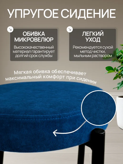 Комплект табуретов для кухни из 2 штук, синий, фото 3