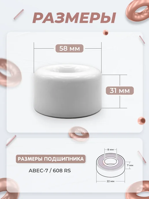 Квады Kvady Колёса для квадов, скейтборда, лонгборда 8шт 58x31 мм, 85A, 58x31 мм, 8 шт, фото 2
