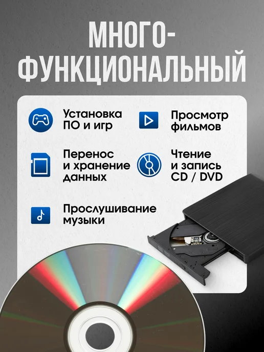 Cyberbear Внешний привод дисковод для ноутбука и пк CD DVD, вариант, фото 5