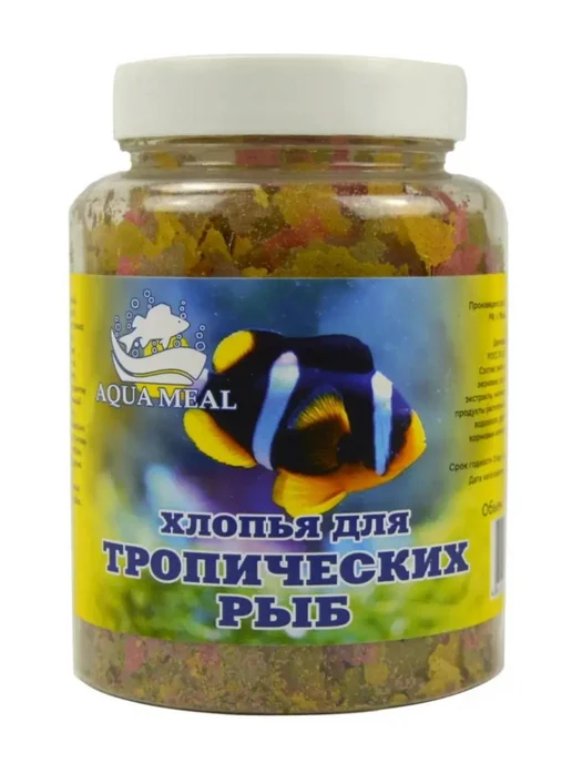 AquaMeal Корм для рыбок аквариумных хлопья сухой, Тропических