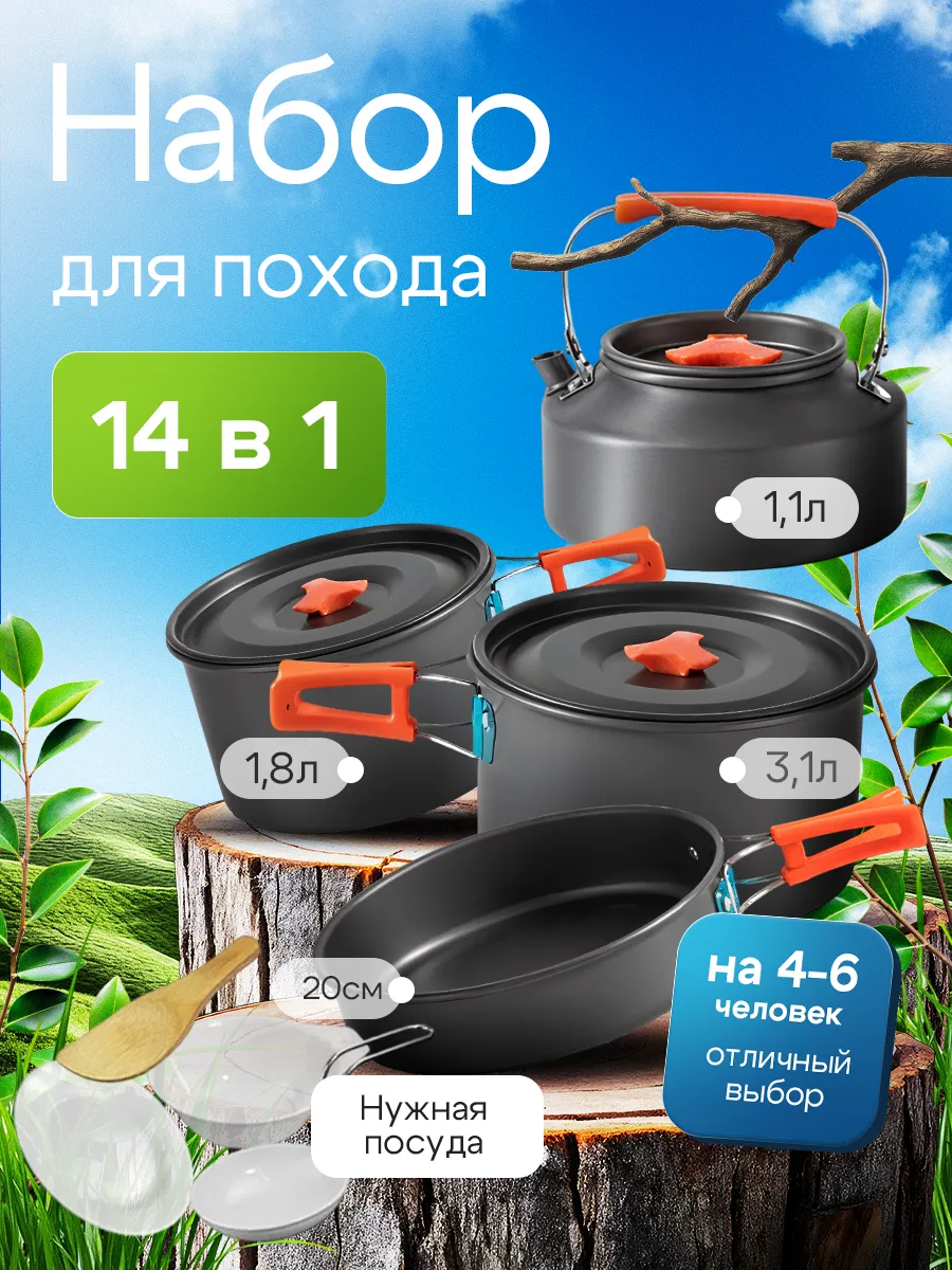 Набор посуды туристической походной на 4-6 человек